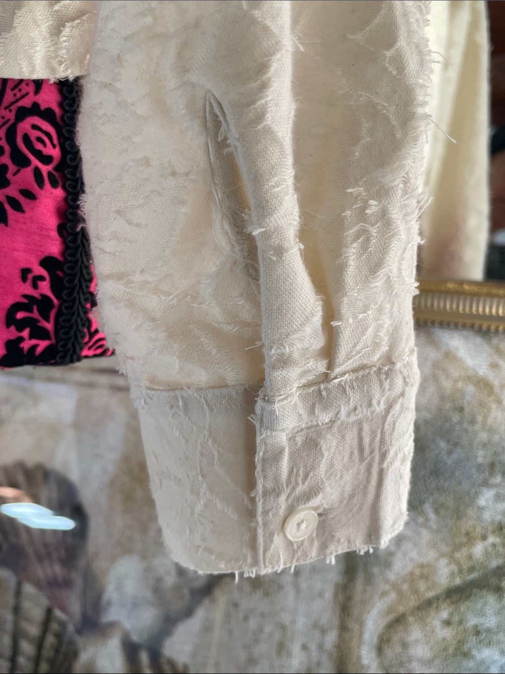 LOFT Cream Textured Button-Front Shirt - Picture 7 of 9